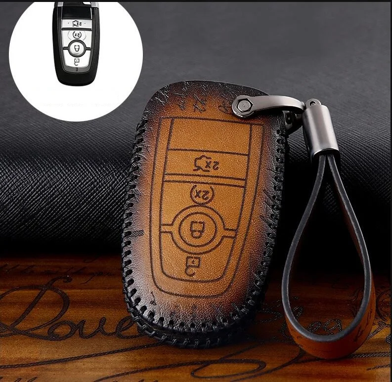 

Retro style leather Car Key Case Cover For Ford Mondeo Fusion F150 Mustang Explorer Edge Ecosport F-150 F-250