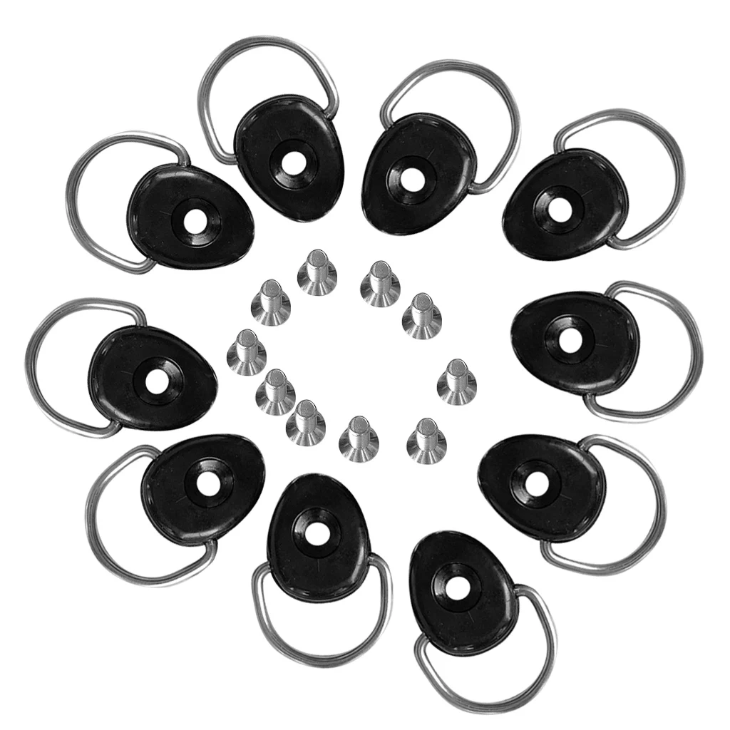 

10 Pieces Kayak Canoe Boat Dinghy D Ring Tie Down Loop with Screws Fishing Rigging Deck Fitting Mount Hardware Accessories