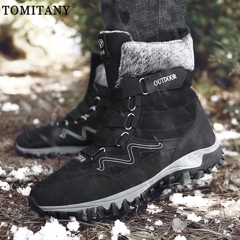Brand Men Plush Snow Boots Winter Outdoor Warm High Quality Waterproof Hiking Boots Women Couples Non-slip Waterproof Work Shoes