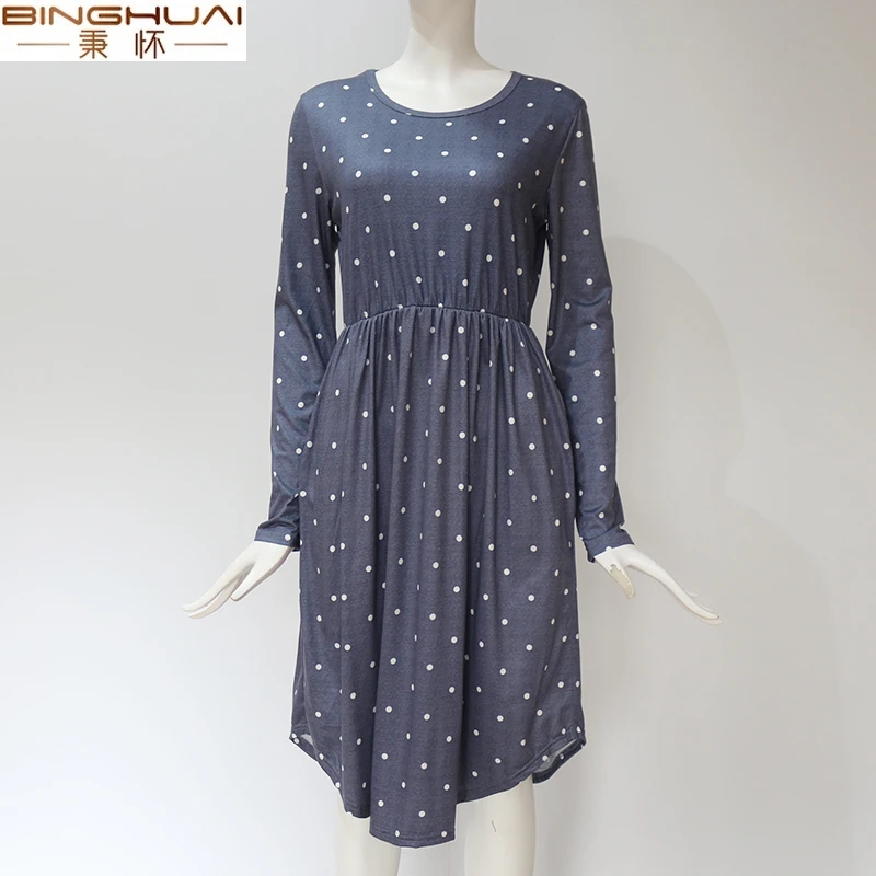 

Polka Dot Dress 2019 Ladies Long Sleeve Midi Dresses Casual O-neck Elegant Dress Women Vintage Dot Print Dress With Pockets S-XL