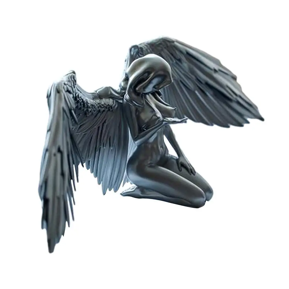 

Art Angel Female Woman Wings Kneeling Cloak Hat Naked Nude Sexy Human Body Silver Resin Redemption Angel Sculpture