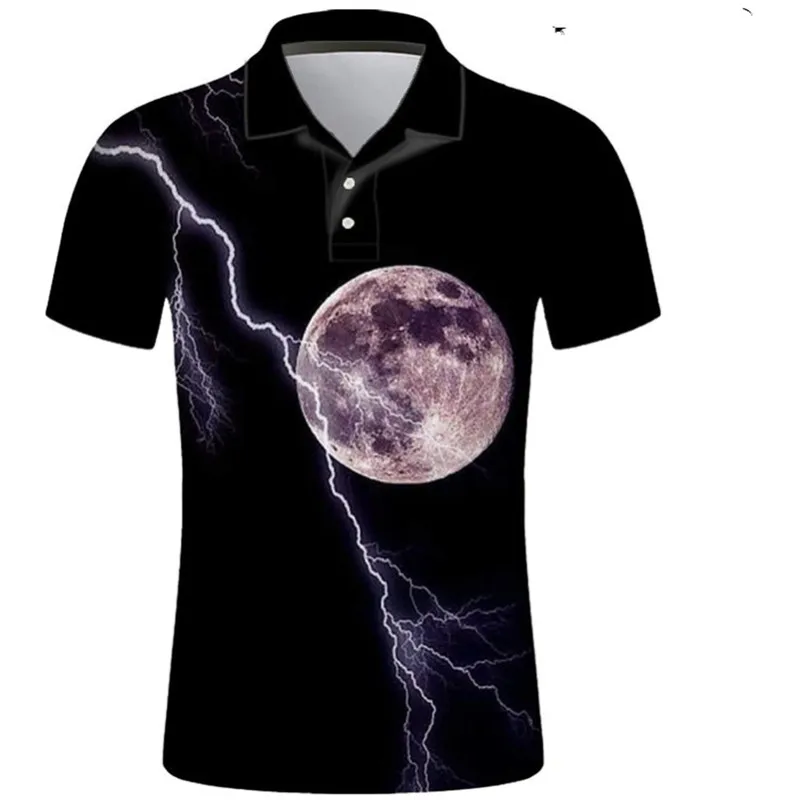 

Summer New 3D Printed Casual Short Sleeve Polo Shirts Lapel For Men Lightning Line Graphic Button T-Shirt Streetwear Top