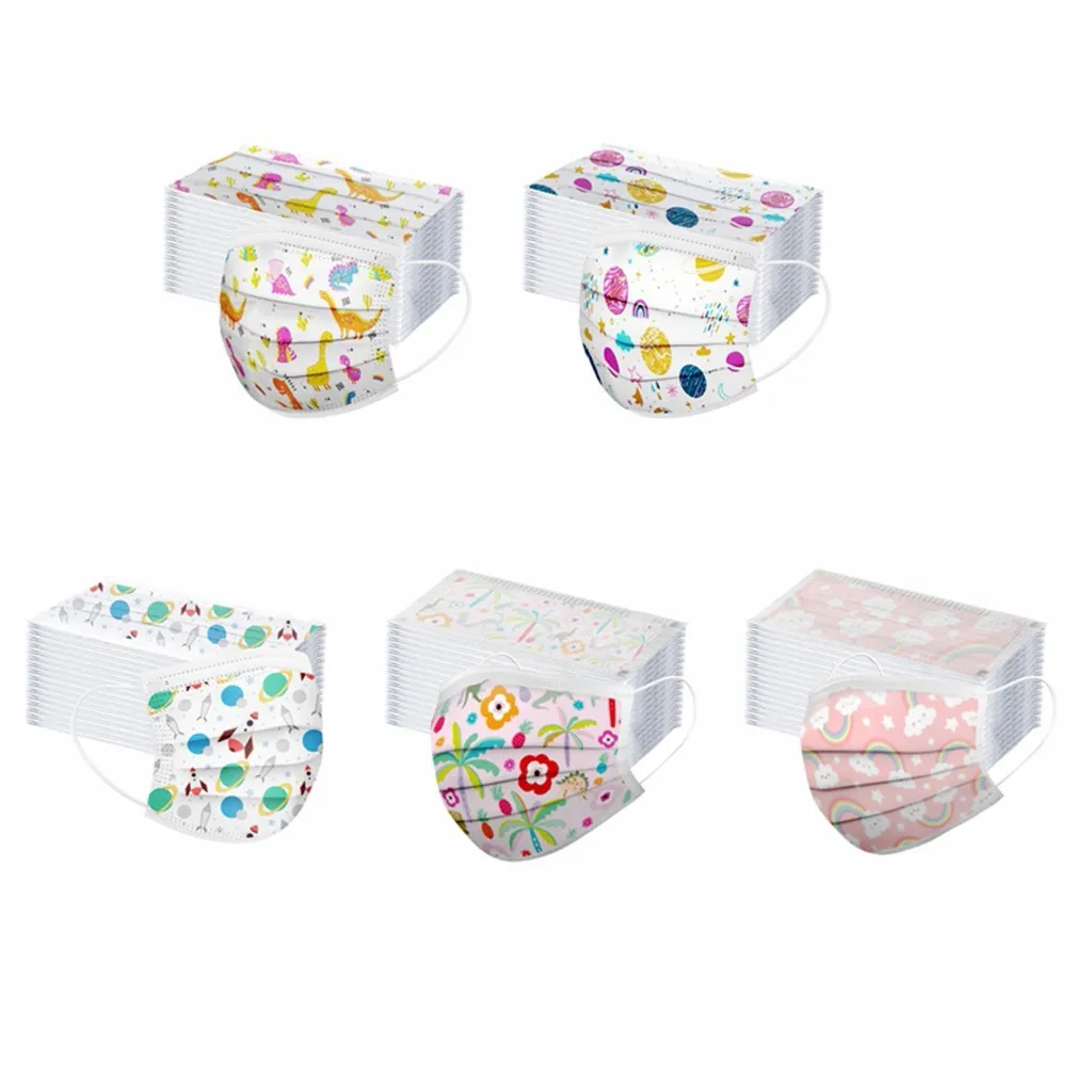 

50PC Child Mask Lovely Print Children's Mask Disposable Face Mask Industrial 3 Ply Ear Loop Anti-Dust Pollution Cartoon Masks#B1
