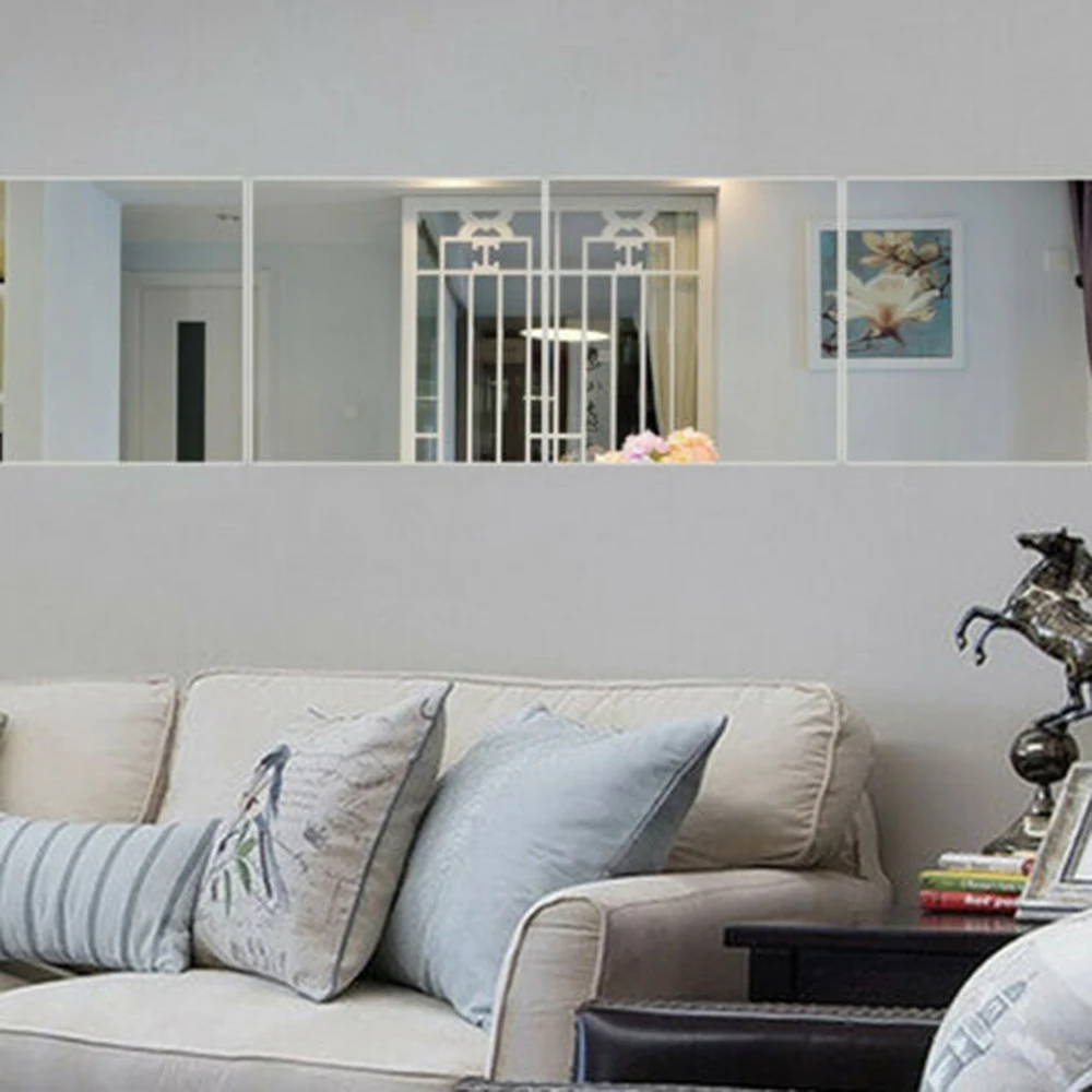 9Pcs 15CM Wall Stickers Square Mirror Tile Acrylic Stikers Decal TV Setting Wall Sofa Setting Wall Dining Room Home Decoration
