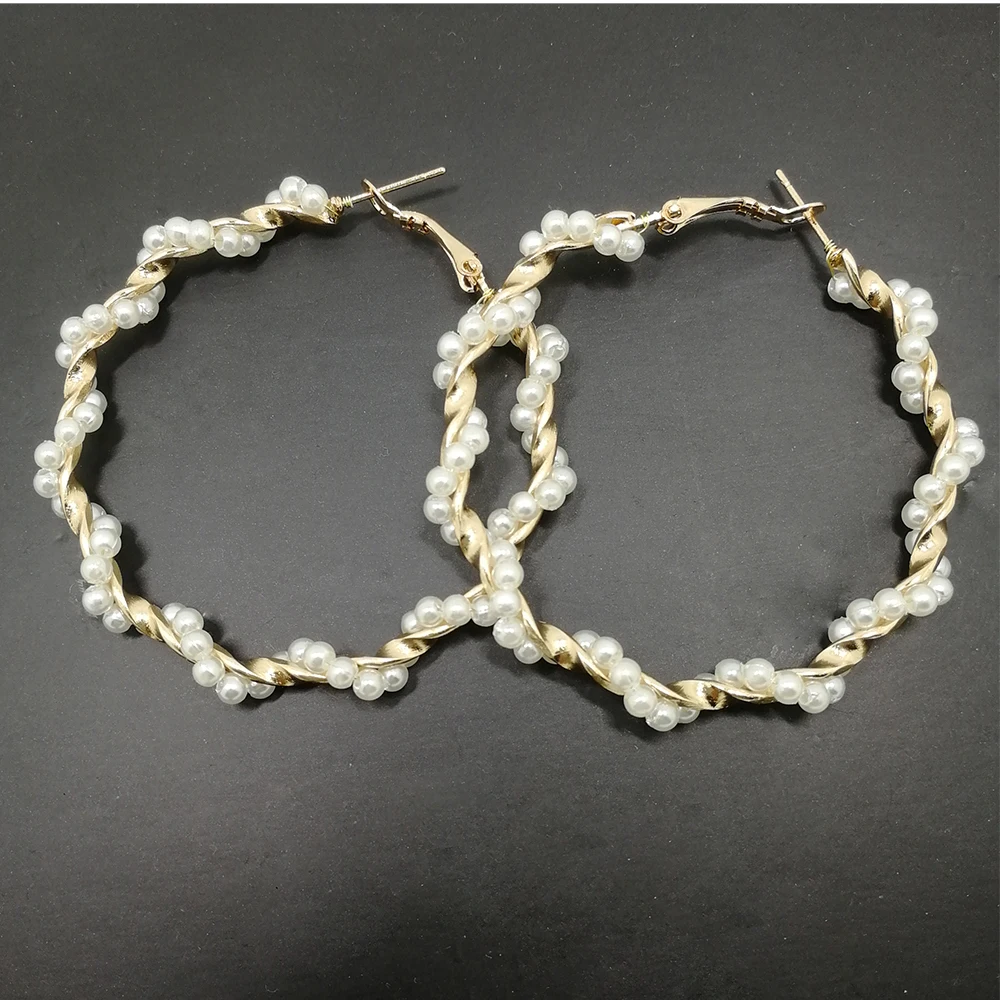 Новые жемчужные серьги-кольца для женщин Преувеличенные большие круглые серьги