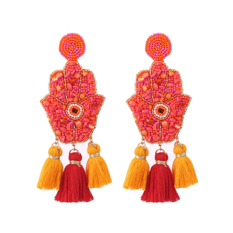 E1265 Red Yellow Sehuoran богемная Кисточка Серьги палец Pendientes Oorbellen Кристалл Длинные висячие Висячие серьги для женщин эффектные ювелирные изделия - Окраска металла: E1265 Red Yellow