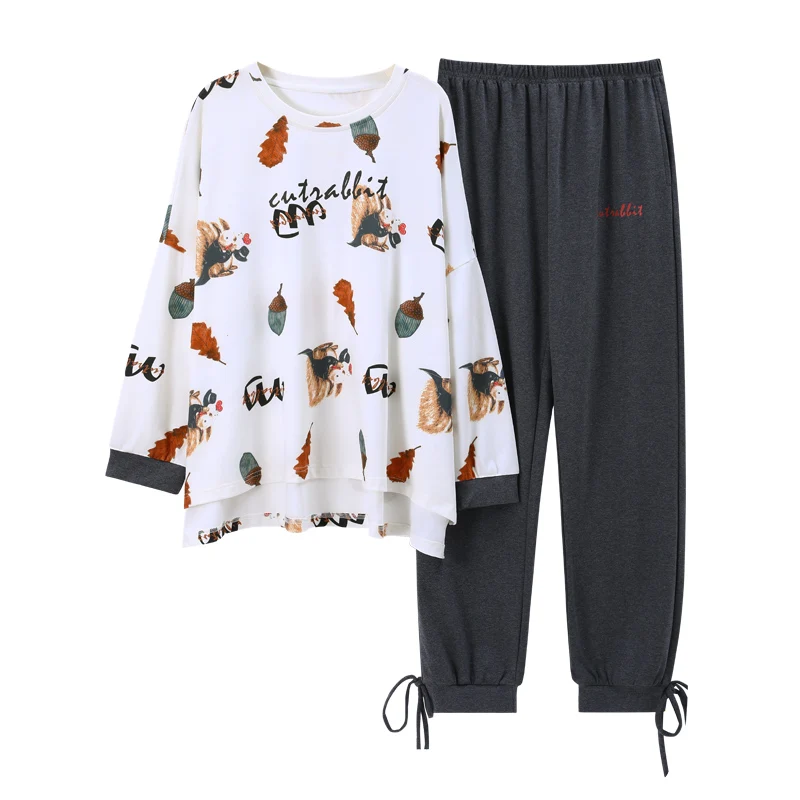 

Tonngirls Spring Summer Long-sleeved Trousers Ladies Pajamas Suit Simple Style Two-piece Home Suit Pyjamas Set Korean Homewear