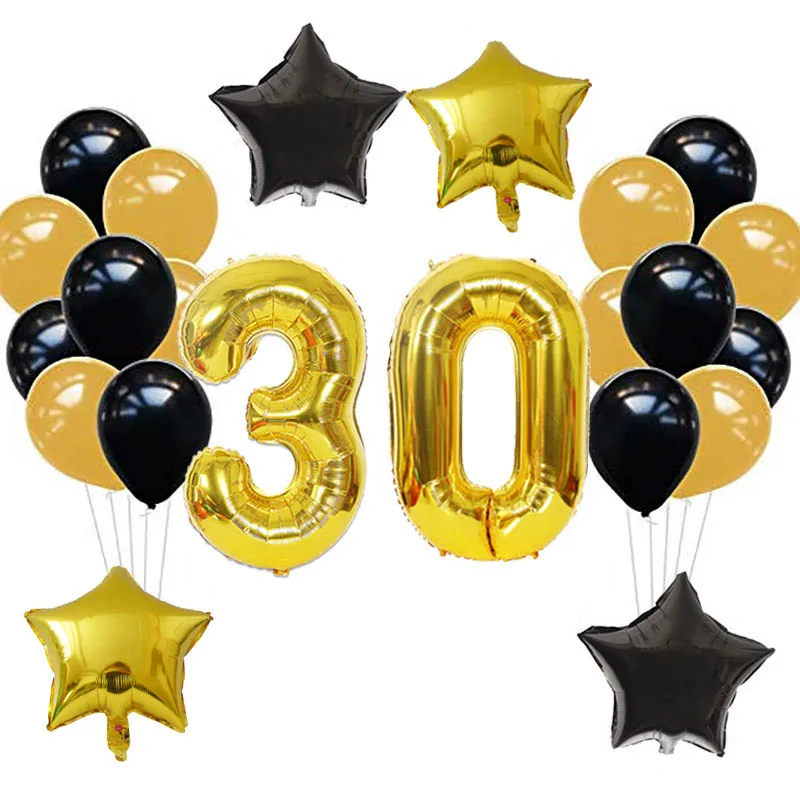 1 комплект 18/30 Золотое серебряное число Звездные воздушные фольгированные шары