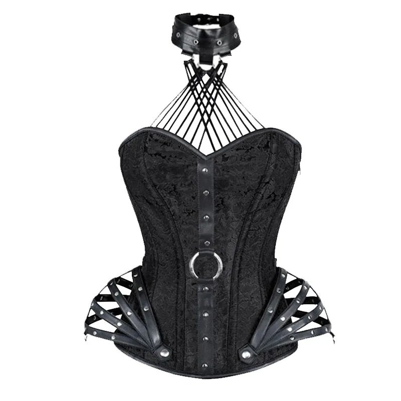 

Steampunk Halter Bustier Gothic Corselet Corset Women Choker Corsets and Bustiers Sexy leather Floral Rivet Party Tops