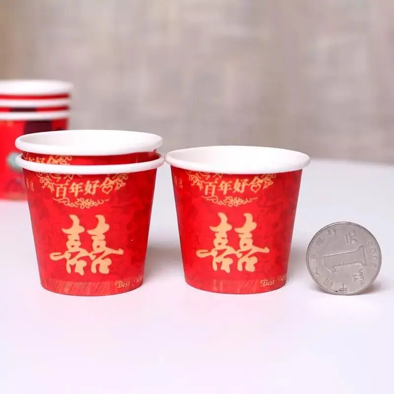 

Free shipping 50pcs/lot Wedding Double happiness disposable small paper cups toast small paper cups red cups