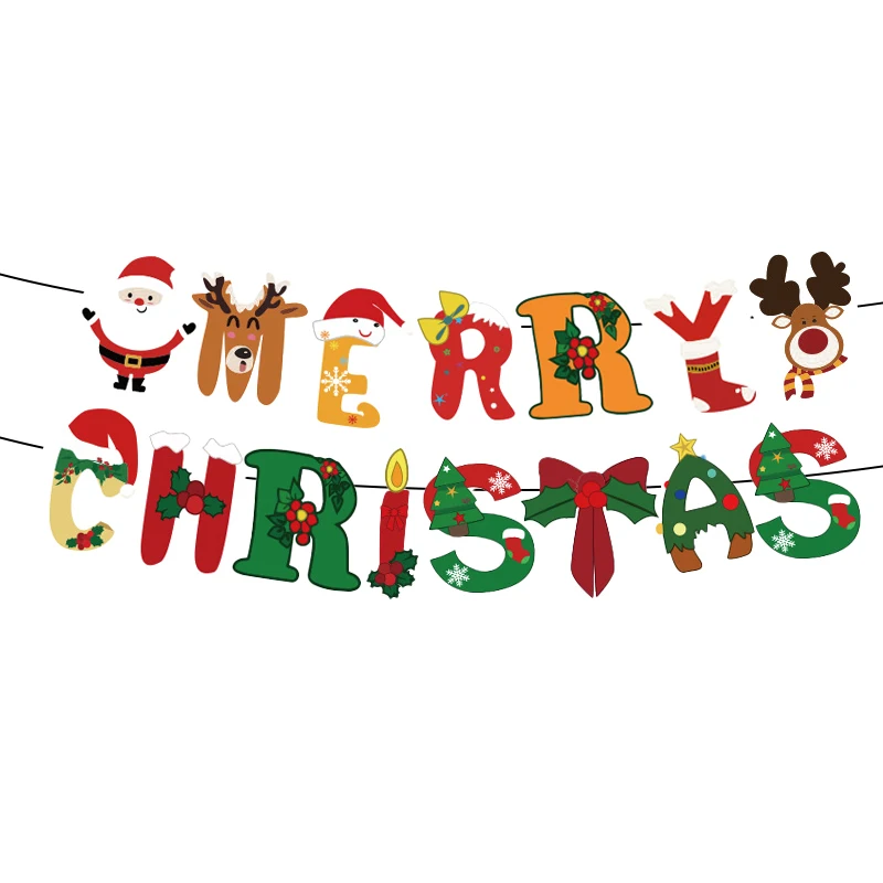 

Рождественские подвесные флаги, гирлянда с Санта-Клаусом, снеговиком, оленем, рождественской елкой, украшение для дома на Рождество