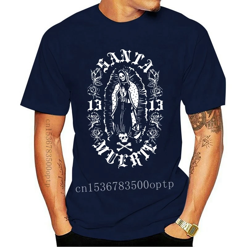 

New Gothic Santa Muerte T Shirt Men Novelty Short Sleeves Cotton Lady of Holy Death Tee Mexican Skull T-Shirt Horror harajuku To