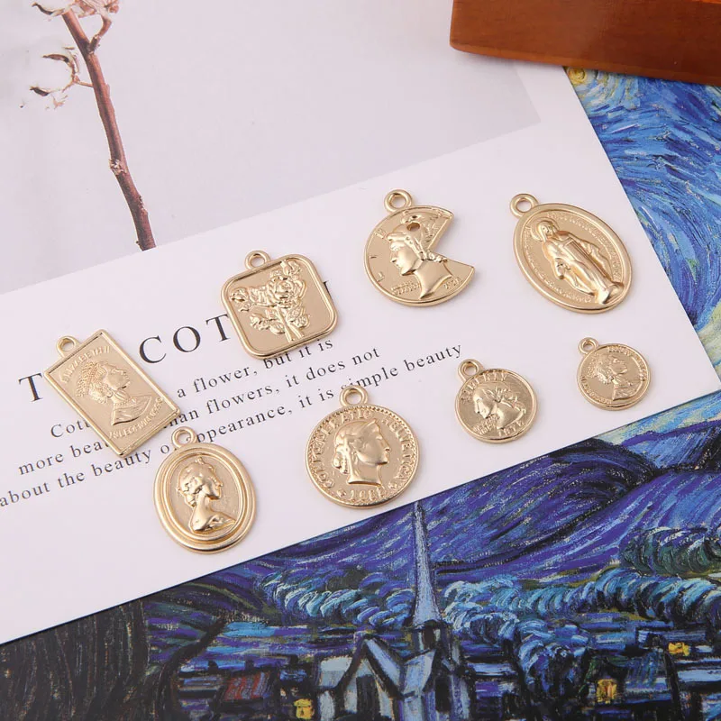 10 шт. азиатская Золотая монета с портретом в форме подвески сделай сам|Ювелирная
