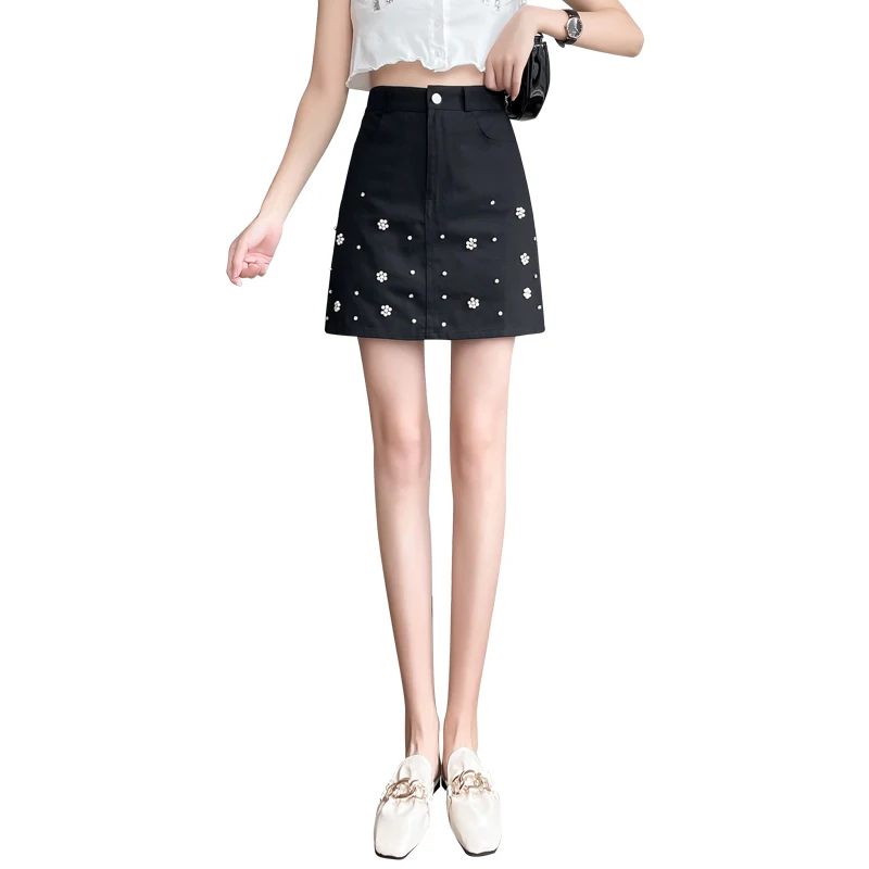 

Guilantu Summer Beading Vintage Denim Skirt Women Korean Fashion High Waisted Casual Mini Skirts Female Jeans Tennis Short Skirt
