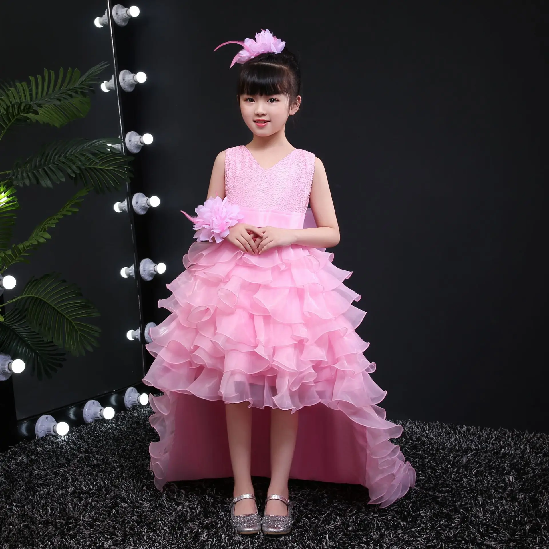 Flower Girl Dresses Red Chiffon Tailing Pageant Summer for Weddings Party Birthday Piano Dress with Big Bow | Детская одежда и
