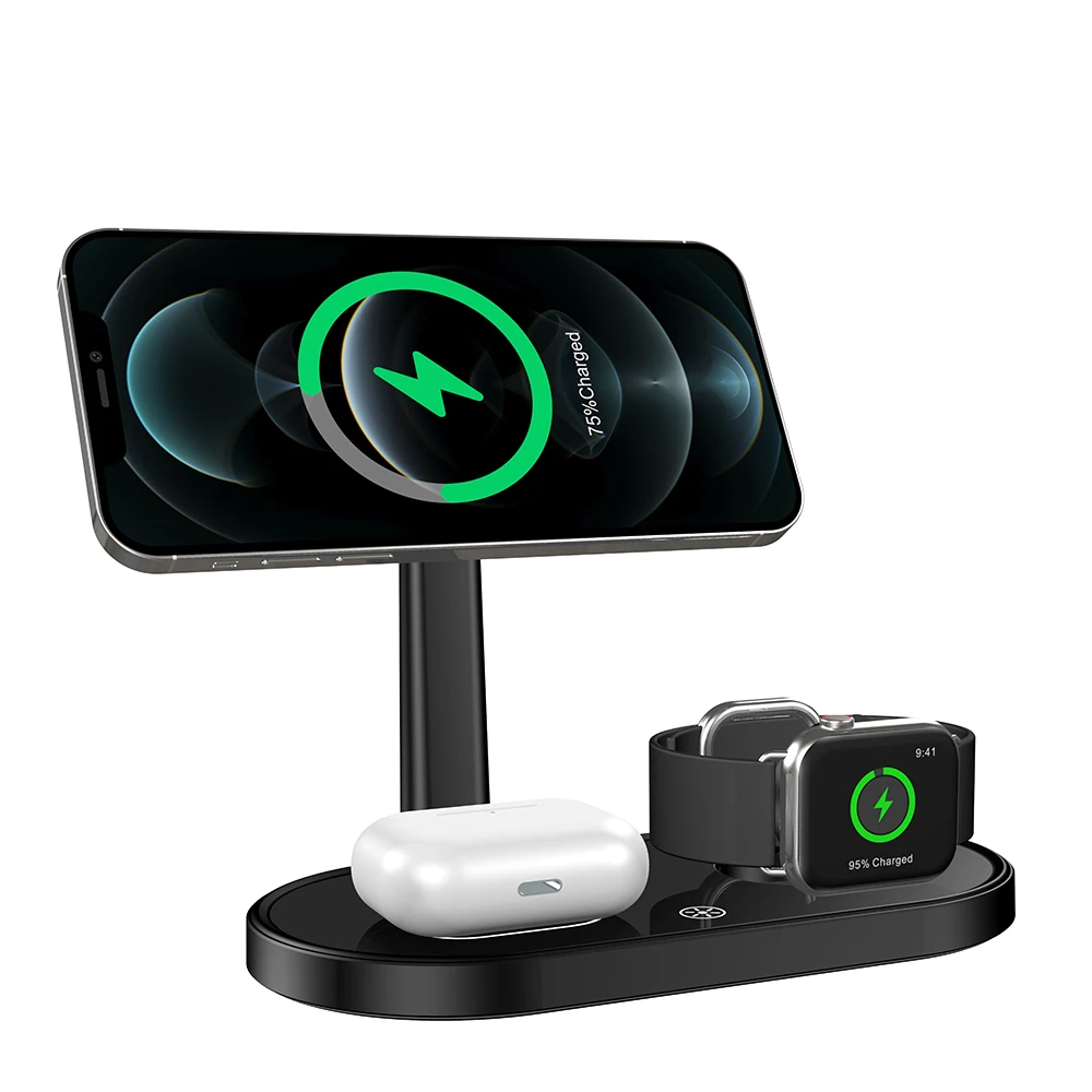 

Магнитная Беспроводная зарядная подставка 3 в 1 для iphone 12 Apple Watch 6 5 4 3 Airpods Pro, док-станция для быстрой зарядки