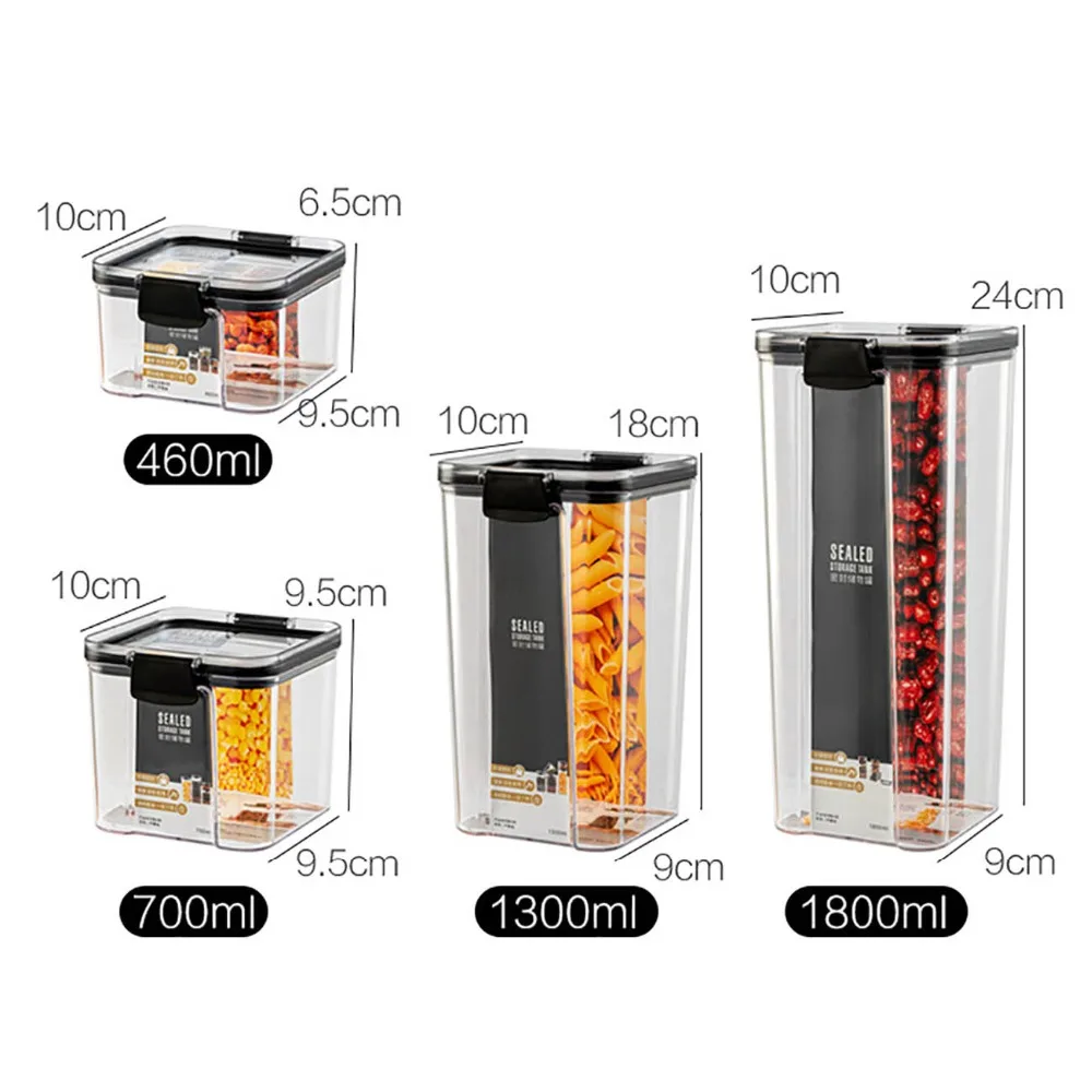 

460/700/1300/1800ml Food Storage Box Containers Transparent Stackable Kitchen Noodles Sealed Jars Cans Organizers Bottles