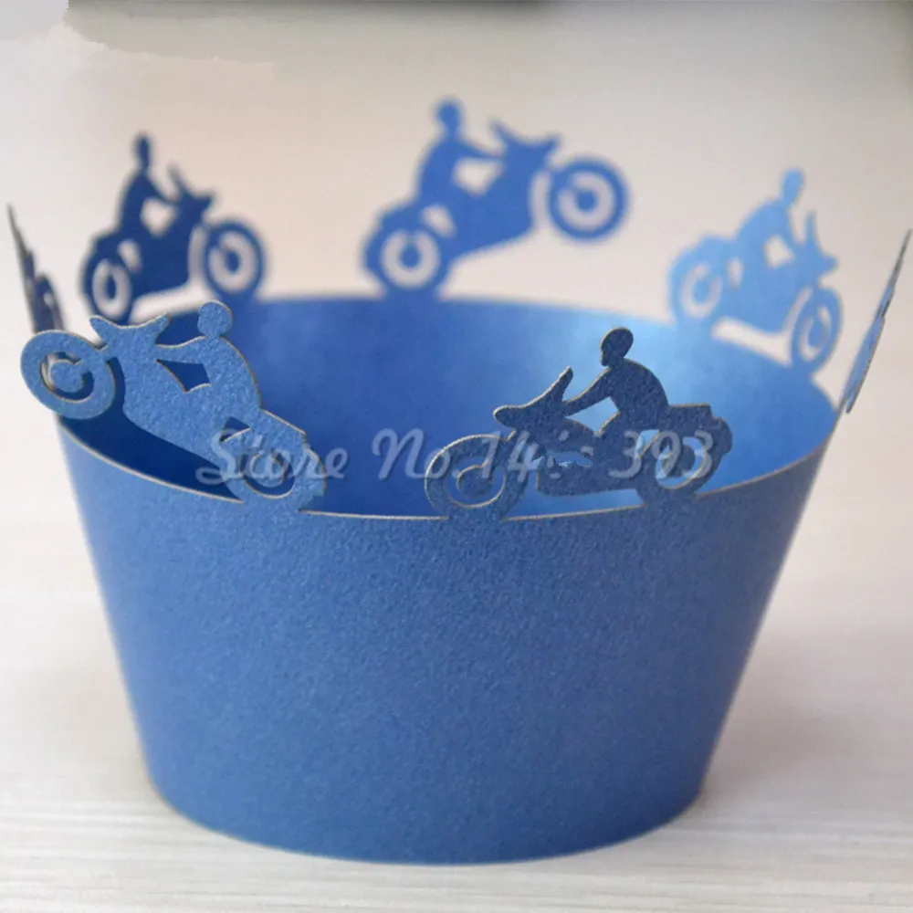 

50PCS Laser Cut Motorbike Birthday Cupcake Wrappers Cake Decorations, Kids Baby Shower Cup Cakes Liners Party Handmade Craft