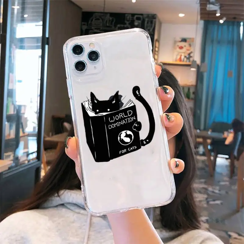 

Cartoon cute cat Phone Case Transparent for iPhone 6 7 8 11 12 s mini pro X XS XR MAX Plus cover funda shell
