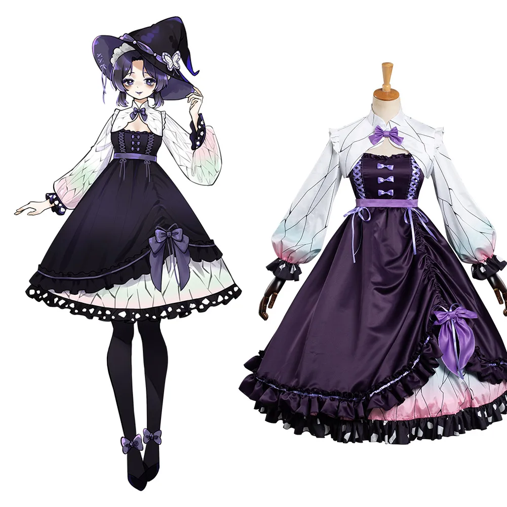 

Anime Demon Slayer Kochou Shinobu Cosplay Costume Lolita Dress Kimono Outfits Halloween Carnival Suit