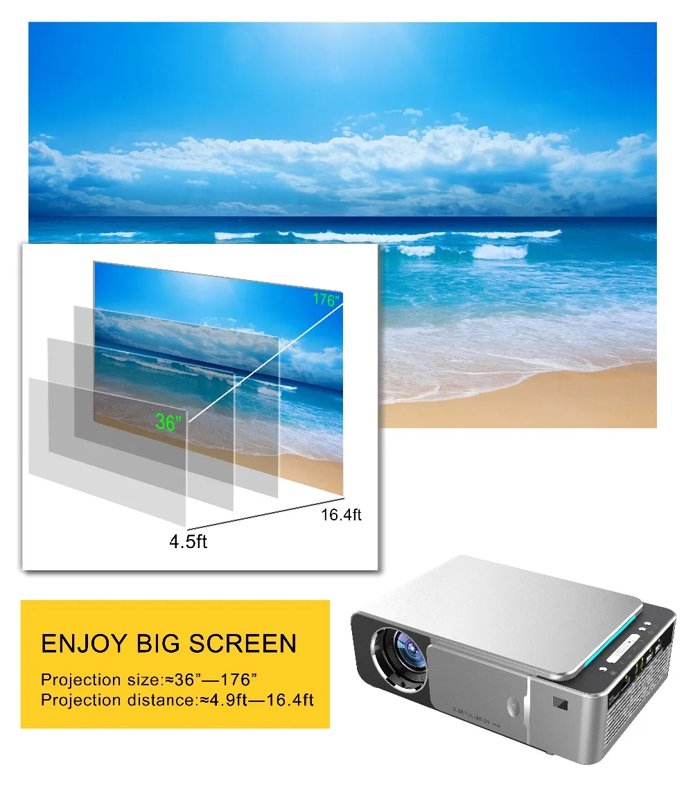 Byjotech T6 1080P светодиодный проектор 3500 люмен 1280x720 Портативный проектор Android 7,1 дома Театр WI-FI 2.4G5G 60 дюймов сенсорный экран