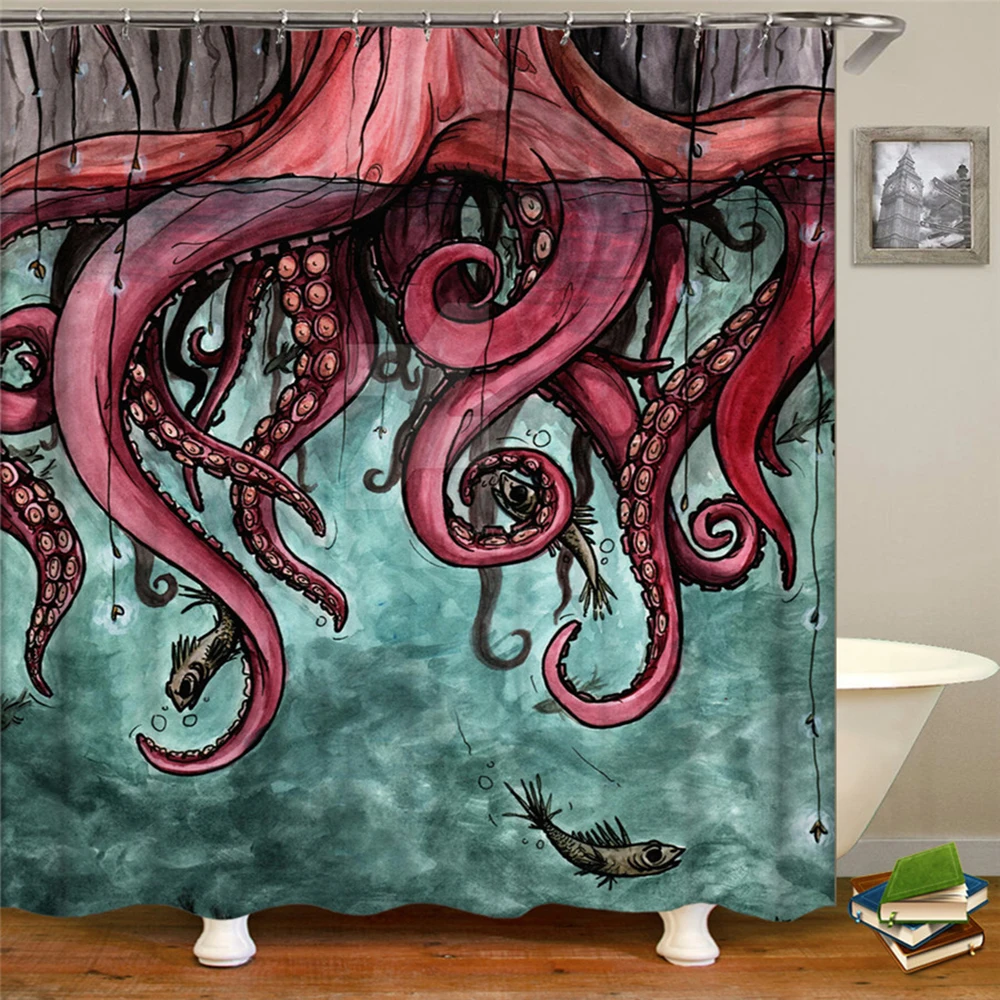 

Octopus Seas Shower Curtains Bathroom Bath Curtain 180*180cm Waterproof Polyester Fabric With Hooks Home Decor Bathtub Screens
