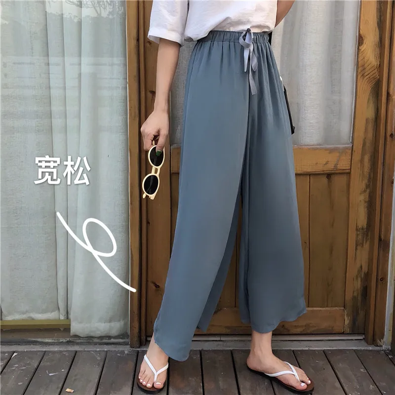 

Women's Korean-Style Loose Chiffon Wide-Leg Pants High Waist Drooping Summer Thin Cool Pants 2021 New Cropped Casual Pants