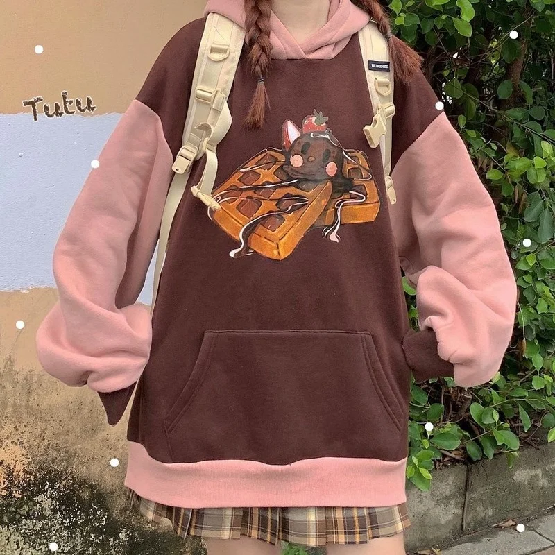 

Deeptown Autumn Winter Kawaii Funny Print Hoodie Japan Style Cartoon Manga Sweatshirt 2022 Fashion Patchwork Soft Girl Pullover