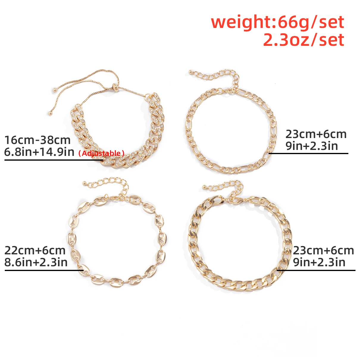 

Punk Shiny Crystal Cuban Chain Anklet for Women Men Boho Multi Layer Ankle Bracelet on the Leg Sandals Summer Beach Accessories