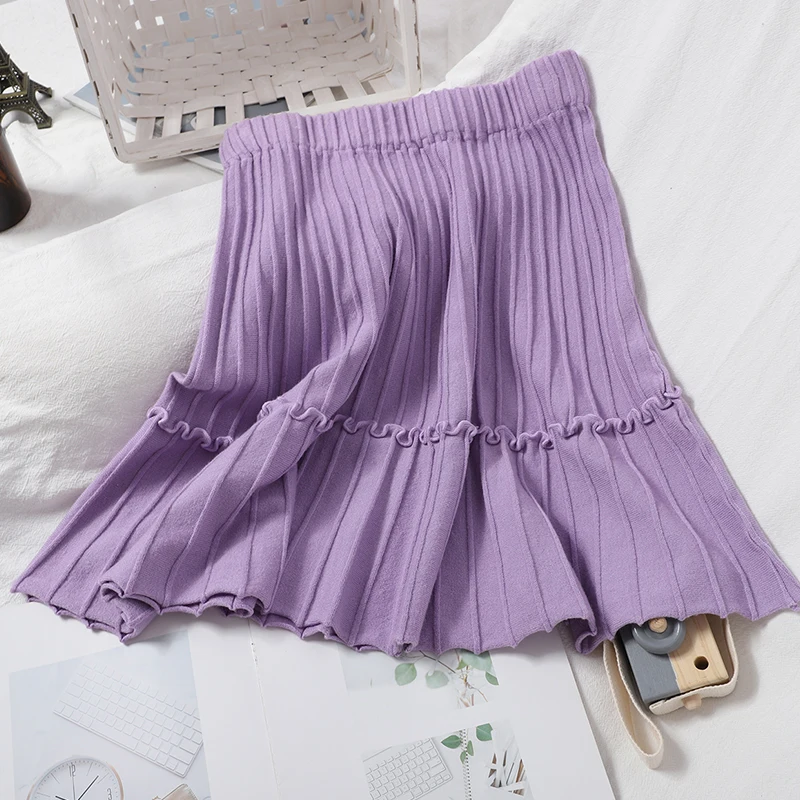 Корейские плиссированные трикотажные юбки с оборками Женская стрейчевая