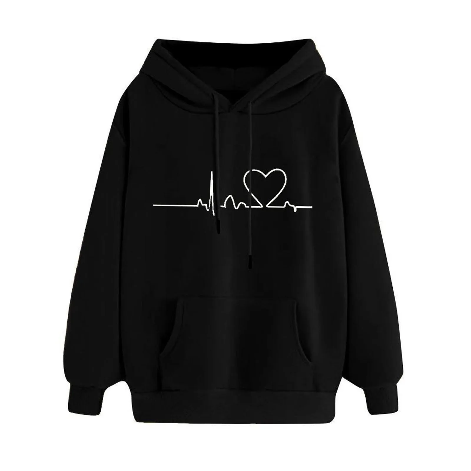 Women Hoodies Autumn Winter 2021 Fashion Heartbeat Print Casual Plus Size Hoodie Sweatshirt Pullover Tops Long Sleeve Tops Thick