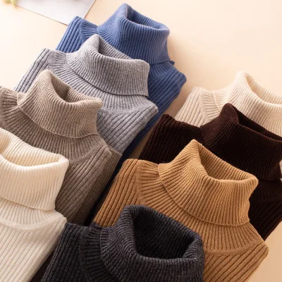

2020 Autumn Winter New Solid Color Sweater Ladies High Neck Drawstring Wool Knit Pullover Woman Slim All-Match Pullover Thick