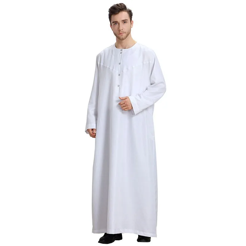 New Arabic Abaya Muslim Dubai Kaftan Long Sleeve Adult Pakistan Men O Neck Clothing Saudi Arab Male Jubba Thobe Prayer Robes