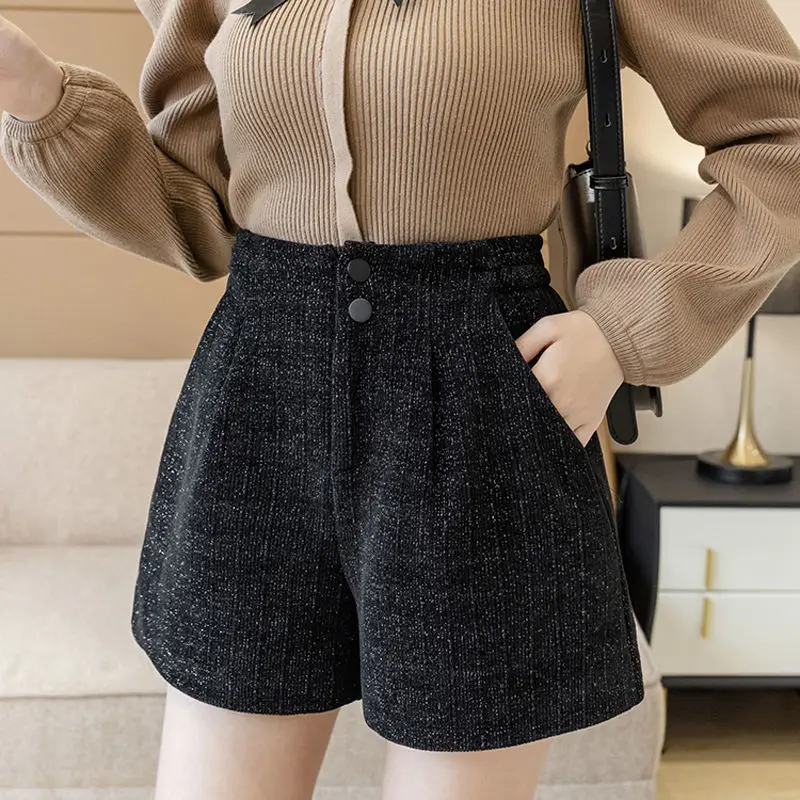 

Women 2021 Autumn Winter Office High Waist Woolen Shorts Female Wide Leg A-l9ine Shorts Ladies Casual Wool Short Feminino Z470