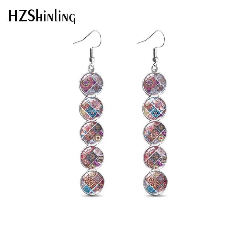 

Винтажные длинные подвески в стиле бохо, стеклянные серьги с кабошоном, ювелирные изделия для девочек