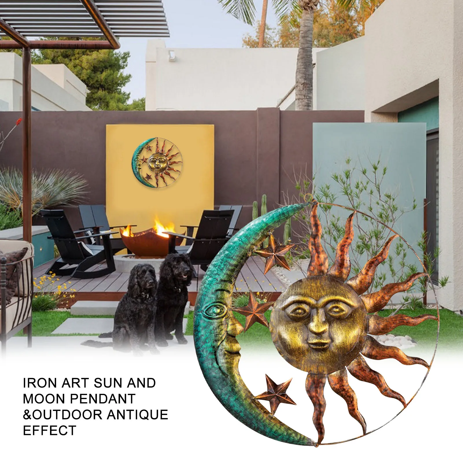 

sun moon star decoration hanging indoor outdoor artistic works Pendant home yard iron Wall Art round antique Ornaments