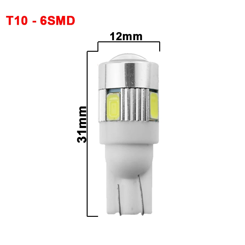 T10 - 6SMD 1 шт. T10 светодиодный лампочка 12 в 7000K сигнальный свет автомобиля 5W5 W5W светодиодный 10 SMD 6 SMD 5630 супер яркий белый клин боковая габаритная Лампа 194 168 - Испускаемый цвет: T10 - 6SMD
