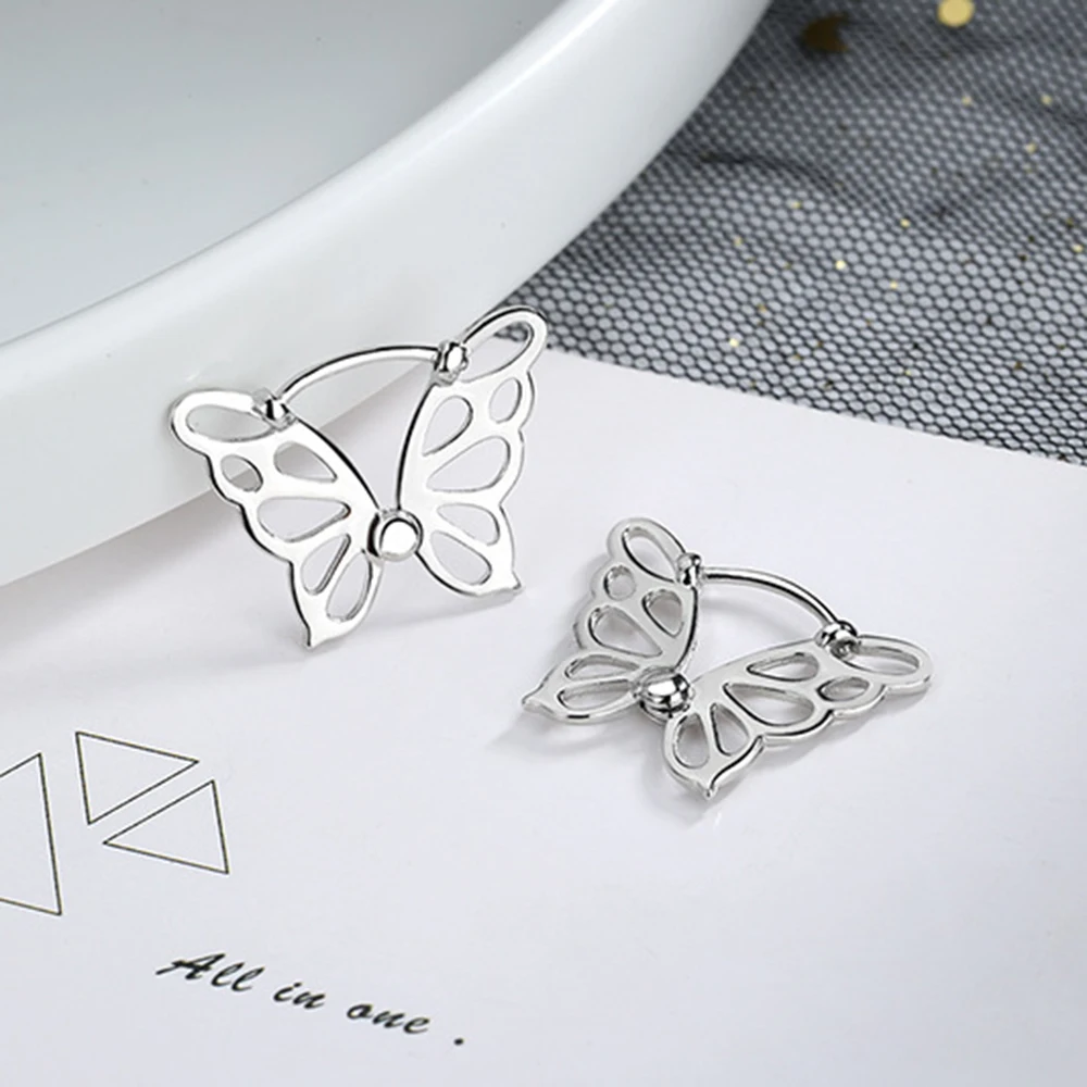 

2021 New Wholesale Personality Hoop Earring Hollow Metal Gold Color 1Pair Hollow Butterfly Earrings For Women Jewelry Ear Nail