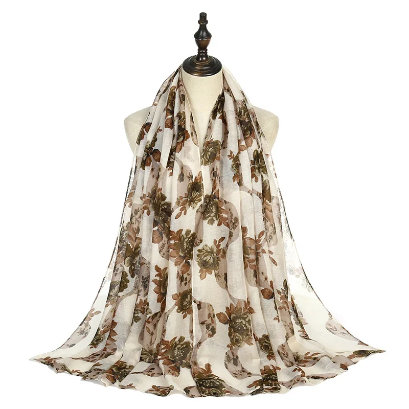 FS Новый Зимний Элегантный ретро большой цветок вуаль шарф для женщин из хлопка и
