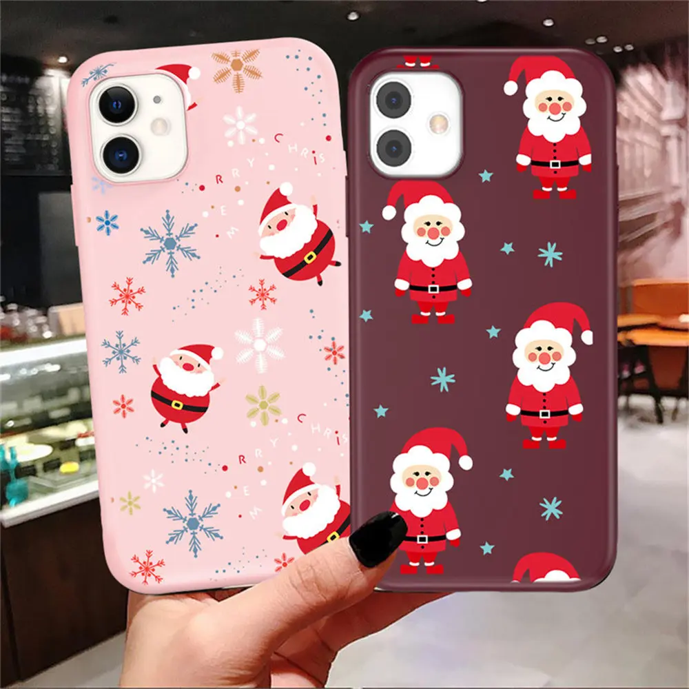 

USLION Color Christmas Snowman Santa Claus Style Phone Cover For iPhone 11 12 13 Pro Max Mini X XR XS XSmax 7 8 Plus Soft TPU