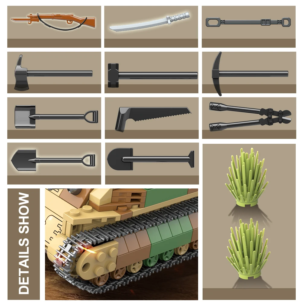 

528pcs JP Military Type 89 I-GO Tank Building Blocks WW2 with 2 Soldiers Figures Weapon Army Bricks Toys For Children