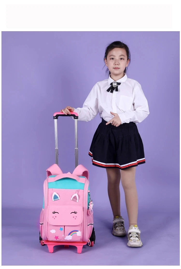 Student Large Capacity Schoolbag Rolling BackpacKids Trolley Bag School Backpack Wheeled Bag Children Trolley Backpack Wheels