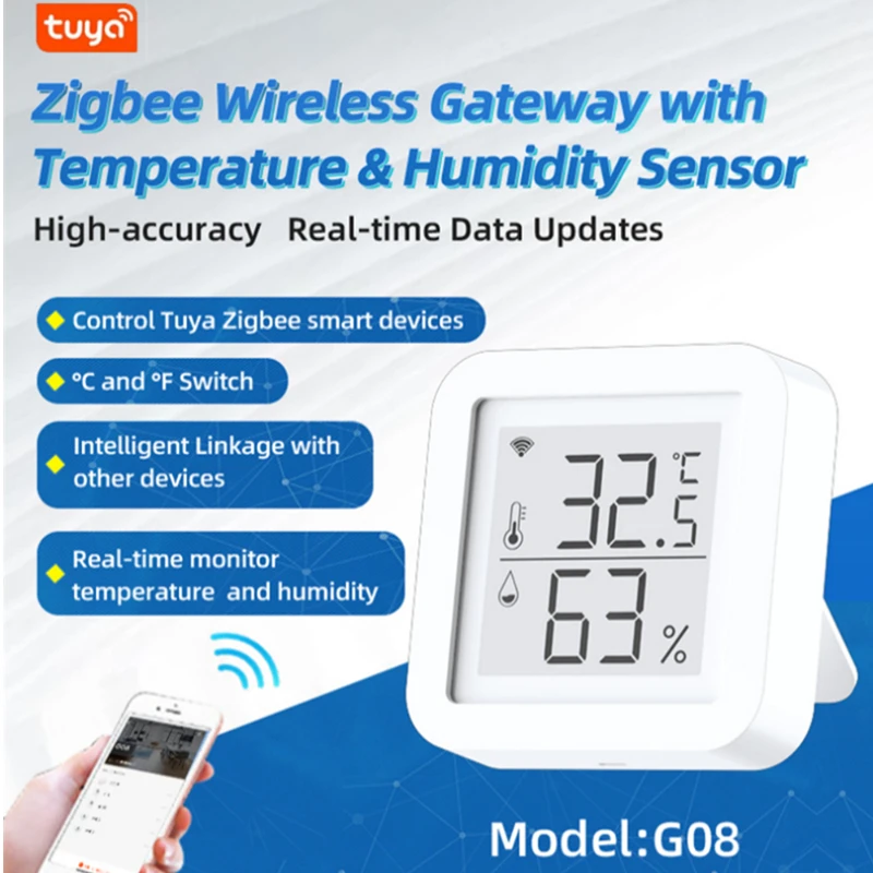 

Умный концентратор Tuya ZigBee, беспроводной хаб с датчиком температуры и влажности, с голосовым управлением через приложение и Alexa Google
