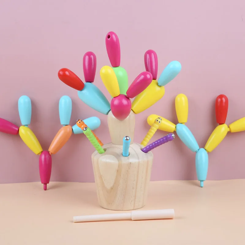 

2 в 1 деревянные вставки строительные блоки кактус ловли насекомых игра маленькие дети раннего образования игрушки Дети творческие подарки