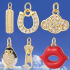 Подвеска в виде красных губ, животных, облаков, подвески сделай сам для изготовления ювелирных изделий, ожерелья, серег, браслета, подвески для телефона с инкрустацией из золота и меди с цирконом