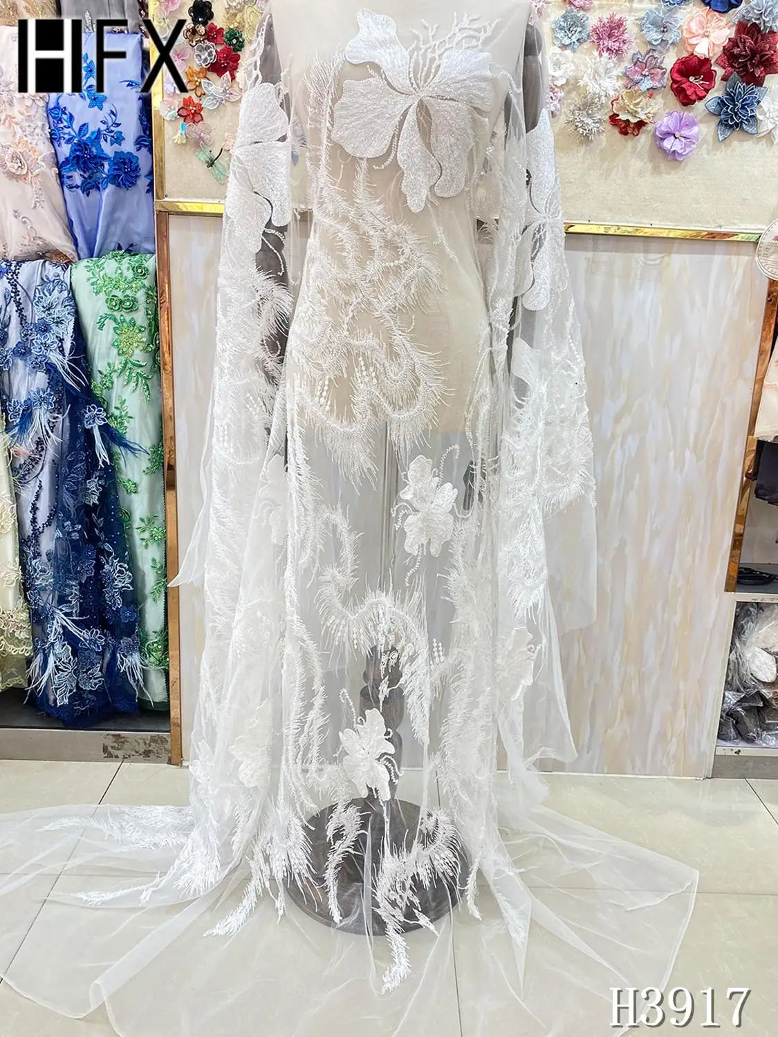 Ручной работы бисера Кружева Ткань Высокое качество Вышивка Тюль Королевский