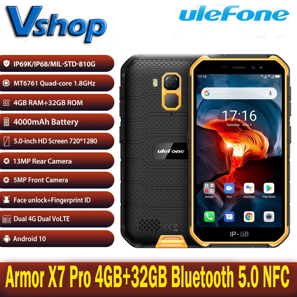 Ulefone Armor X7 Pro 4 Гб + 32 ГБ Android 10 прочный телефон IP68 водонепроницаемый мобильный Bluetooth 5