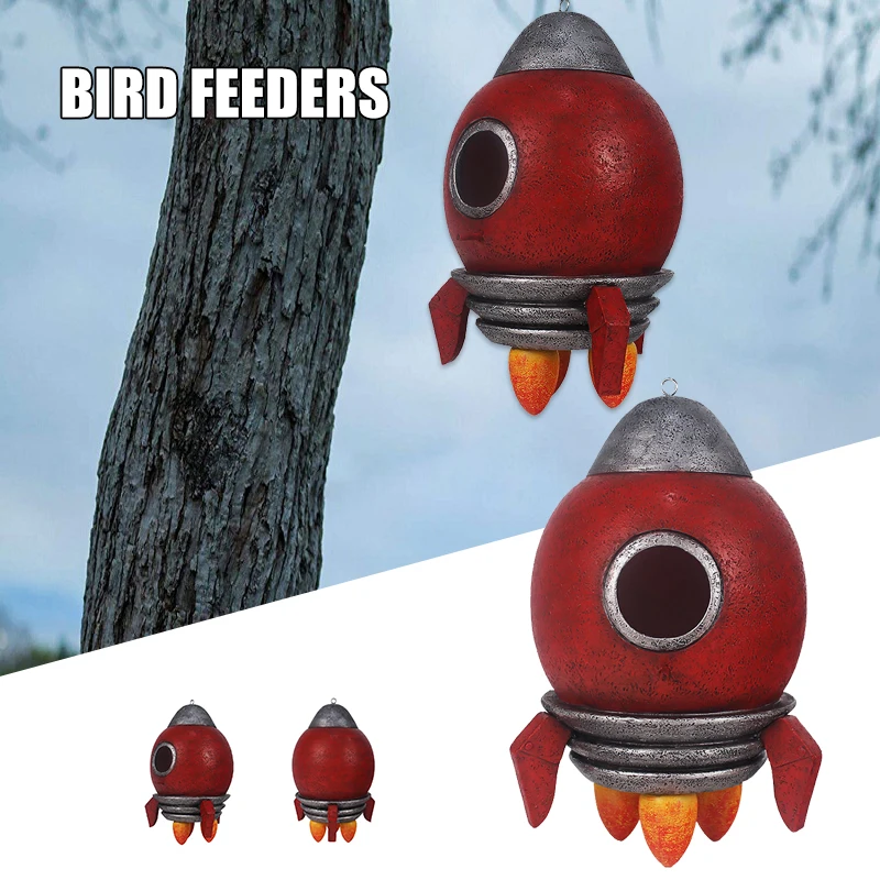 

Rocket Hand-Painted Bird House Outdoor Bird Hut Waterproof Birdhouses for Outdoors Hanging Garden Birdhouse