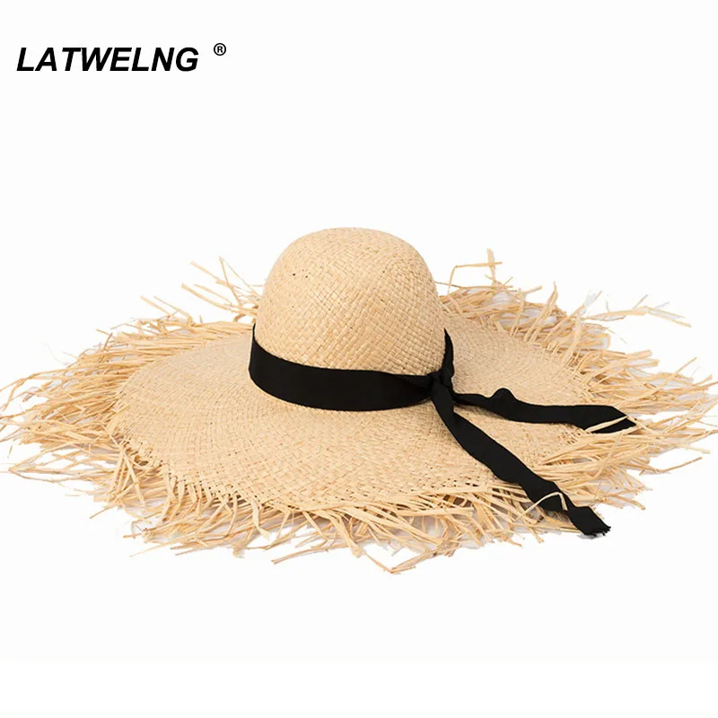 Новая женская пляжная шапка из рафии с большими полями летние шляпы от солнца