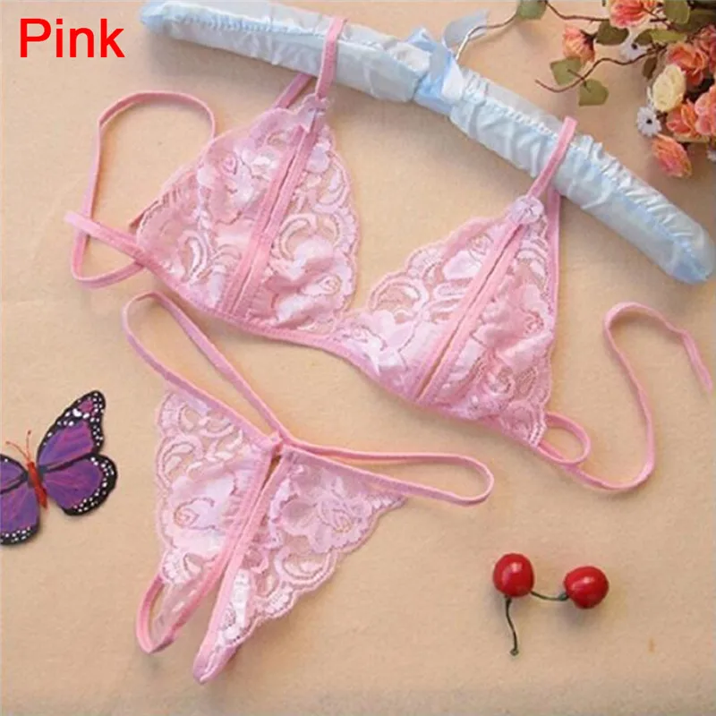 

Women Perspective Erotic Lingerie Set Sexy Strap Lace Corset Vest Top Bra+Open Crotch G-string Temptation Sexy Sleepwear